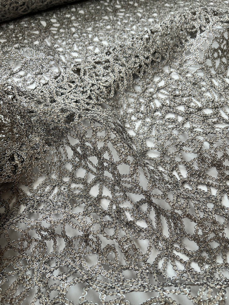 Marguerite Pewter Metallic Lace Overlay - The Eternal Maker - UK Fabric Shop