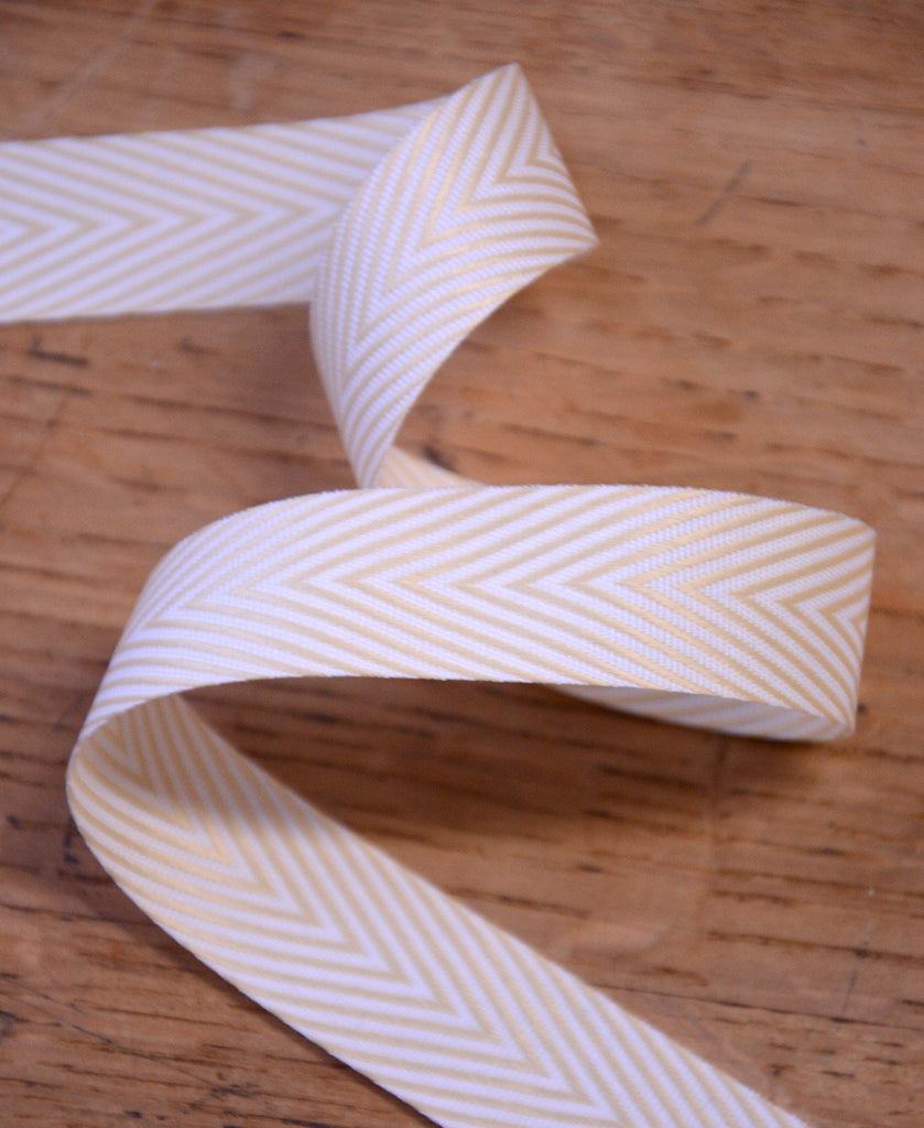 May Arts Ribbon and Trims Chevron Twill Ribbon - Ivory - 18mm