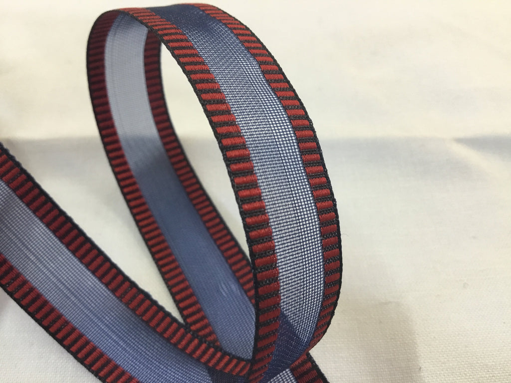 May Arts Ribbon and Trims Organza Stripe-Edge Ribbon - 15mm - Red/Blue