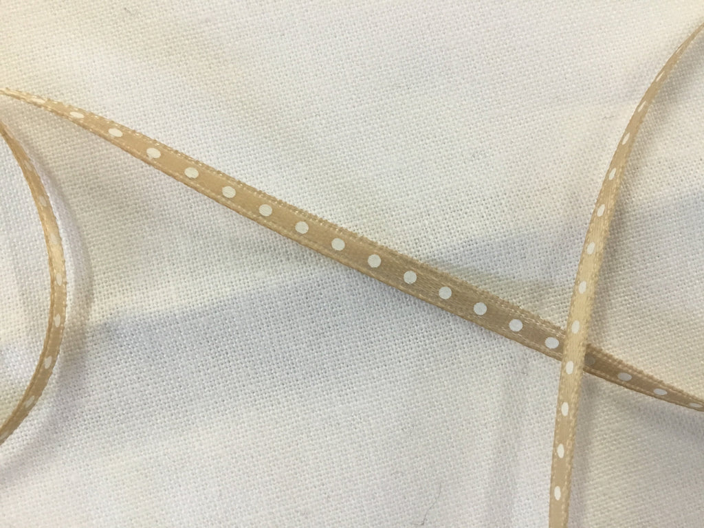 May Arts Ribbon and Trims Skinny Spot Ribbon - 3mm - Beige