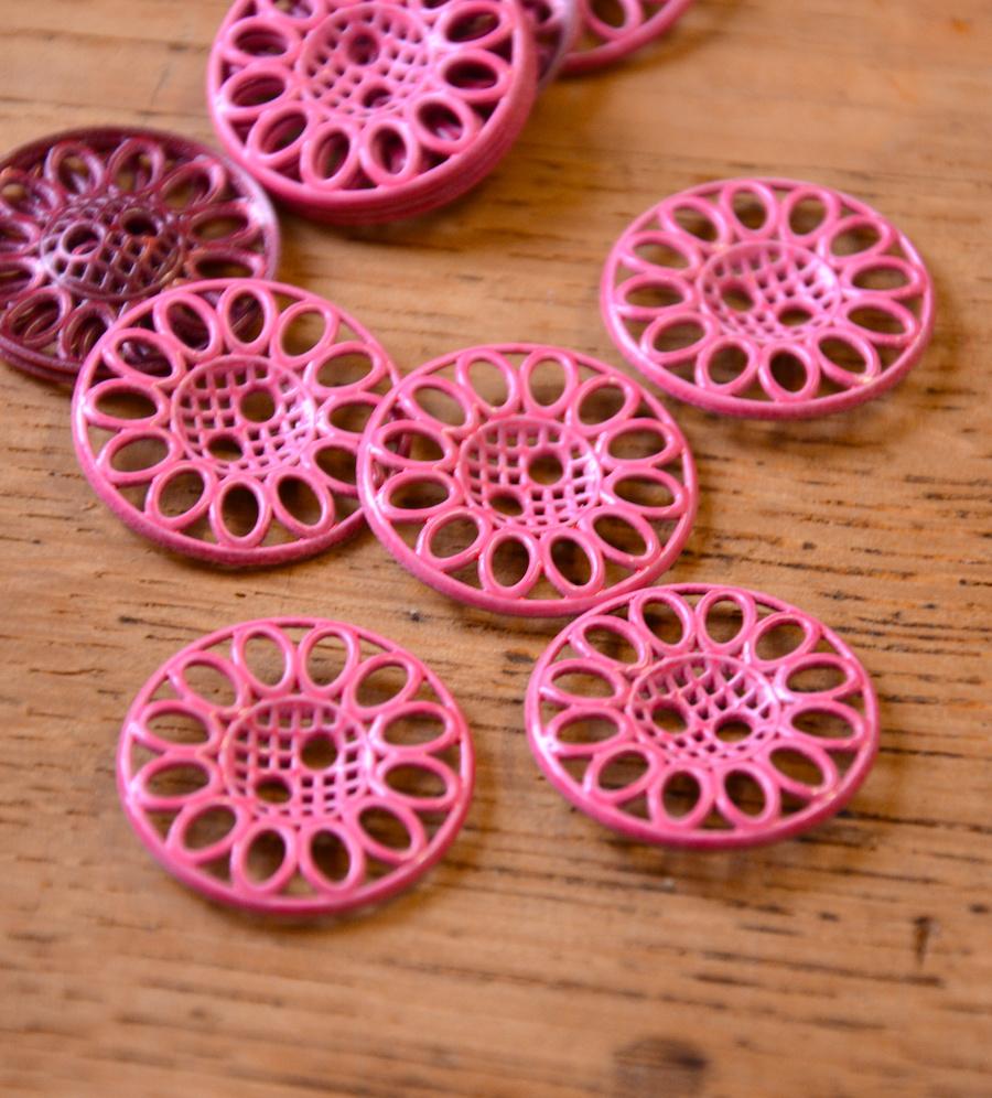 Metal Filigree Button - 24mm - Pink - The Eternal Maker - UK Fabric Shop