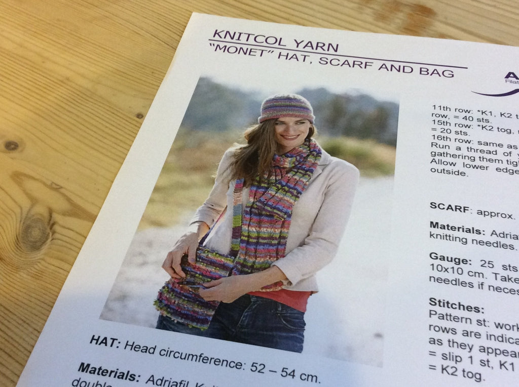 “Monet” Hat, Scarf and Bag Knitting and Crochet Pattern - Knitcol Yarn - Adriafil - The Eternal Maker - UK Fabric Shop