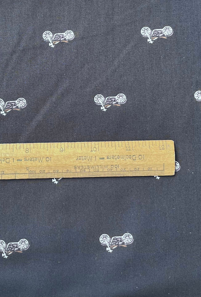 Motorbikes on Navy - Cotton Poplin - The Eternal Maker - UK Fabric Shop