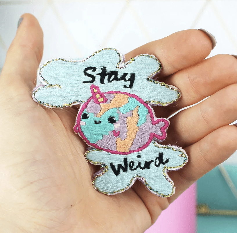 Narwhal Stay Weird DIY Embroidery Patch Kit - Ellbie Co - The Eternal Maker - UK Fabric Shop