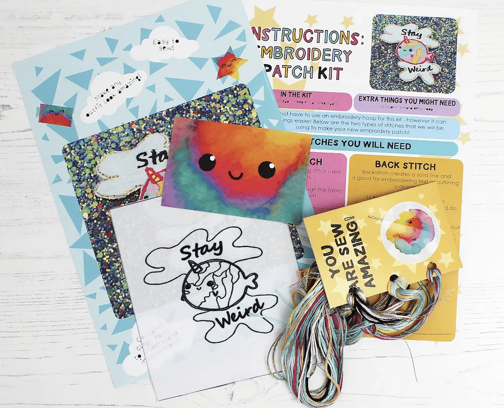 Narwhal Stay Weird DIY Embroidery Patch Kit - Ellbie Co - The Eternal Maker - UK Fabric Shop
