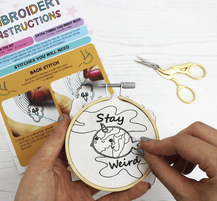 Narwhal Stay Weird DIY Embroidery Patch Kit - Ellbie Co - The Eternal Maker - UK Fabric Shop