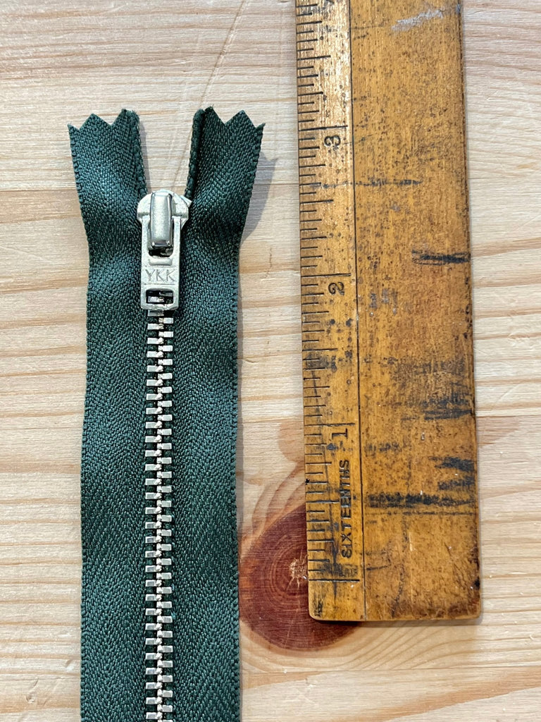 Olive - Silver Metal Teeth Trouser Zip - 20cm / 8" - The Eternal Maker - UK Fabric Shop