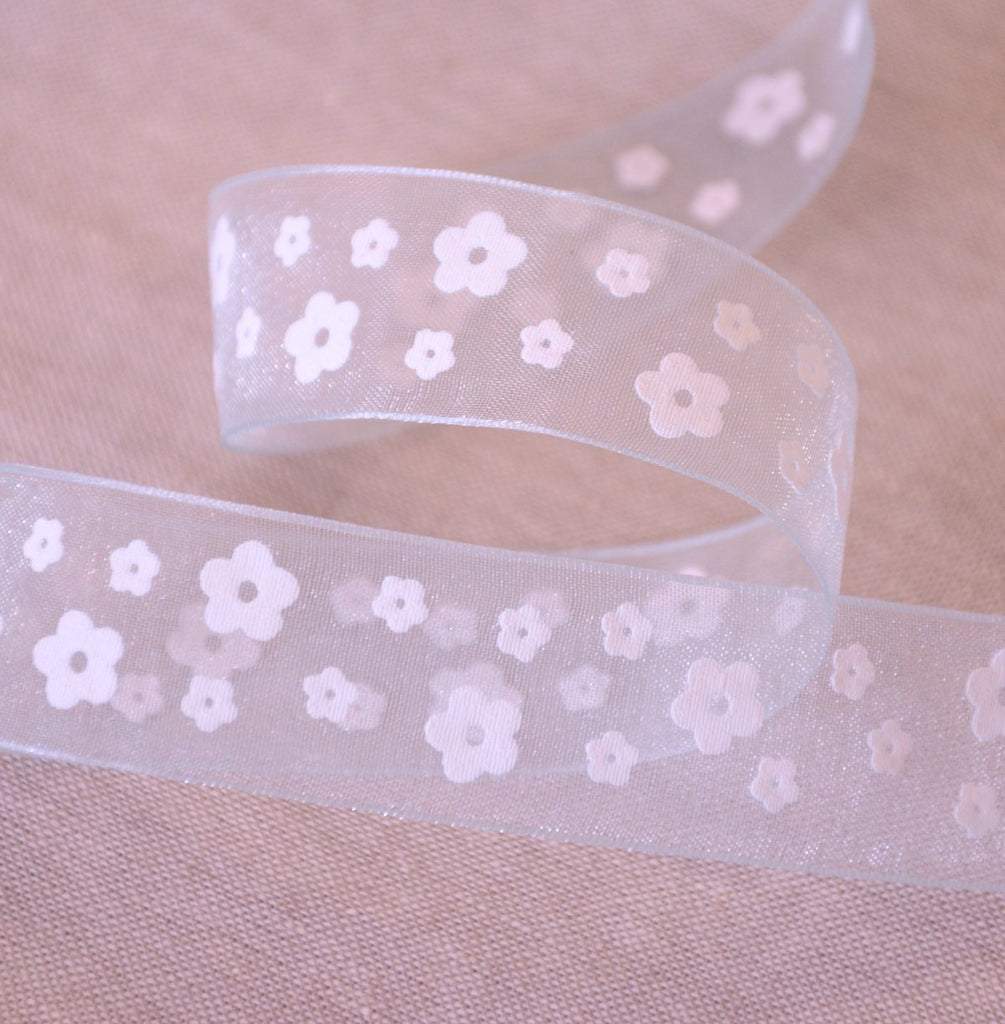 Organza Flower Ribbon - 25mm - Blue - The Eternal Maker - UK Fabric Shop