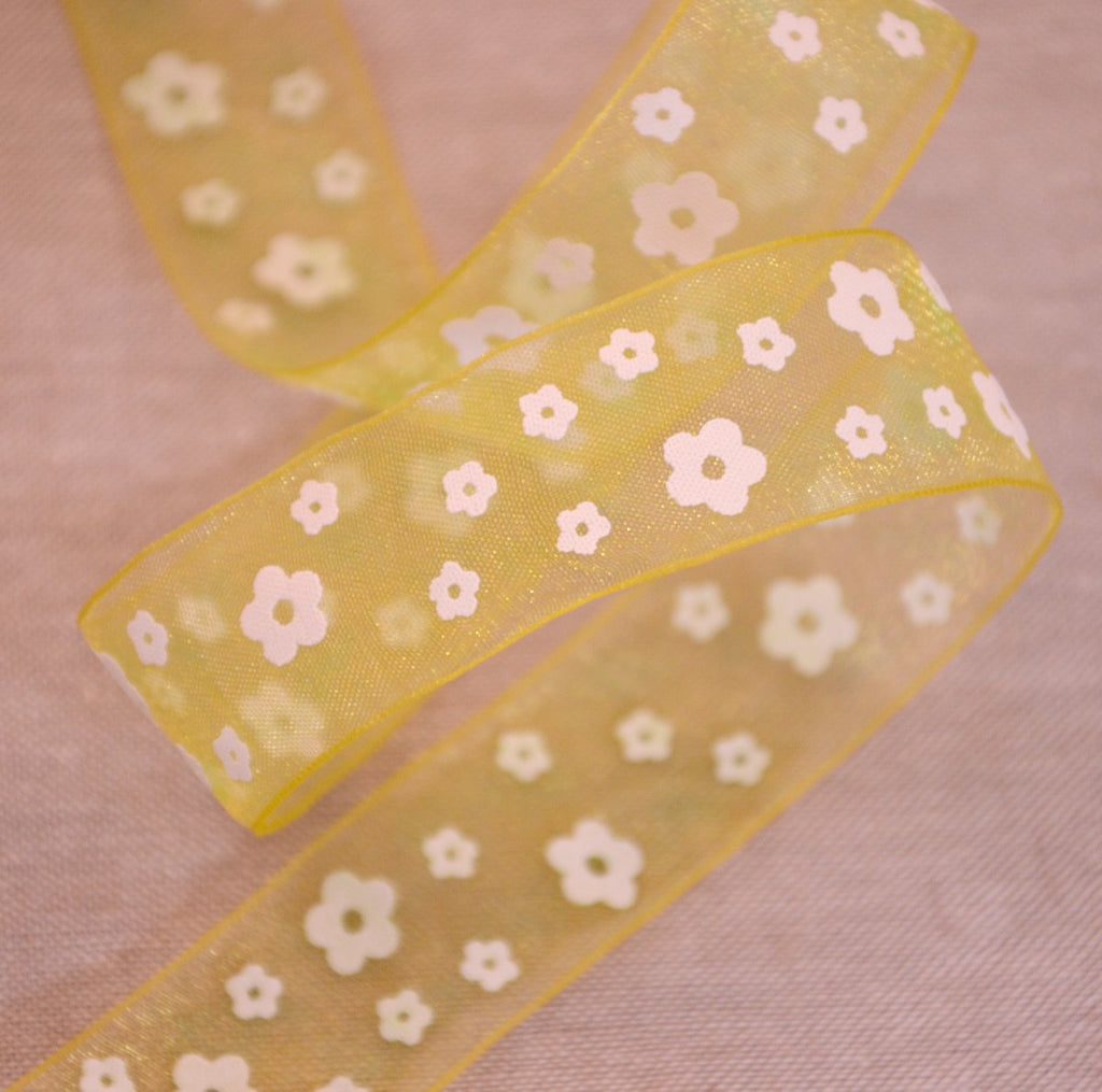 Organza Flower Ribbon - 25mm - Green - The Eternal Maker - UK Fabric Shop