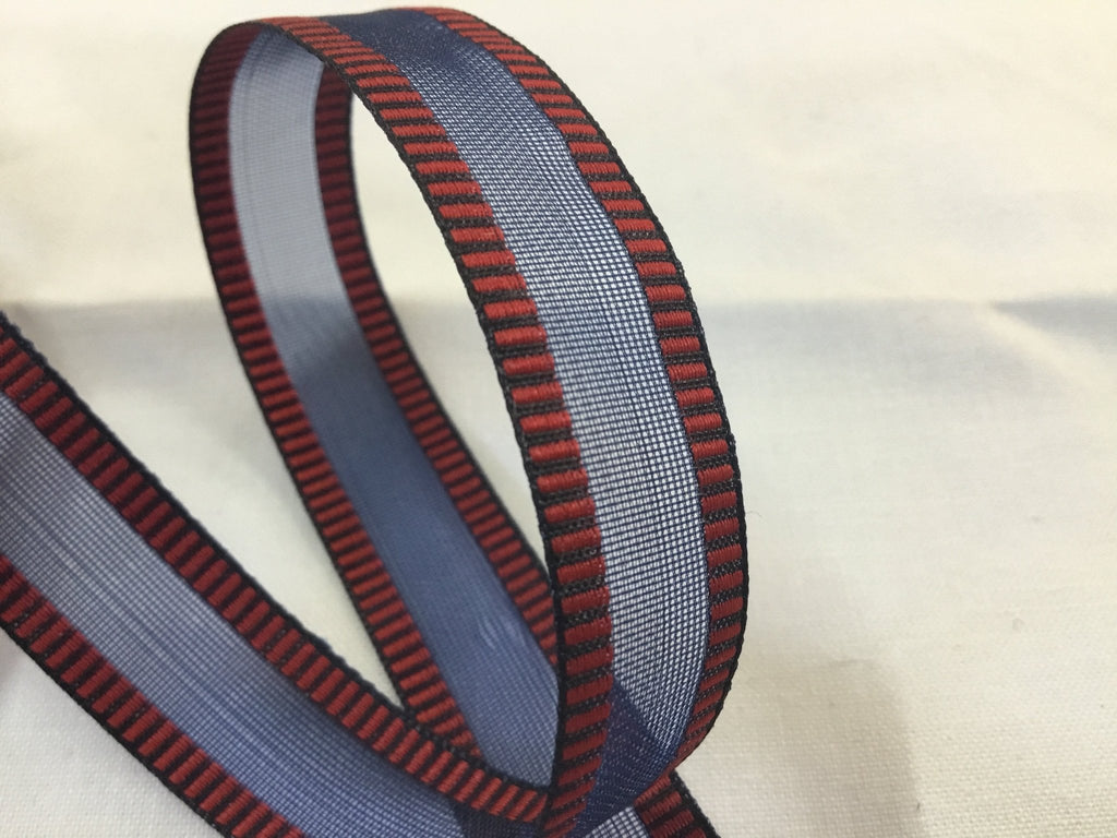 Organza Stripe - Edge Ribbon - 15mm - Red/Blue - The Eternal Maker - UK Fabric Shop