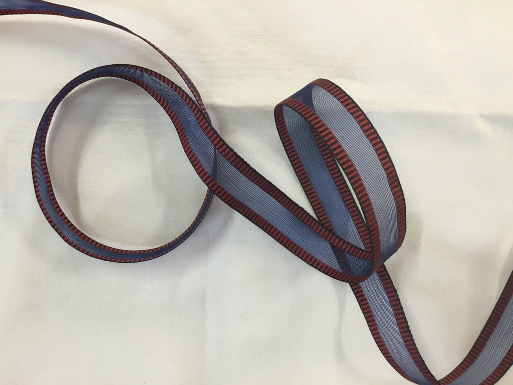 Organza Stripe - Edge Ribbon - 15mm - Red/Blue - The Eternal Maker - UK Fabric Shop