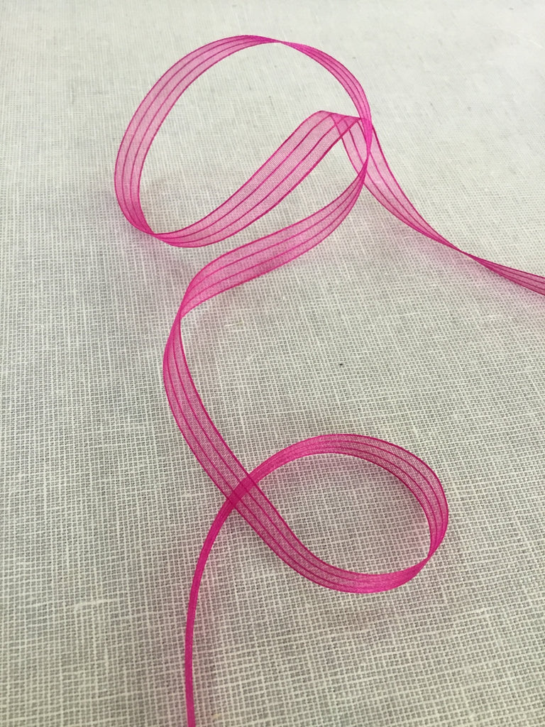 Organza Stripe Ribbon - 10mm - Fuchsia - The Eternal Maker - UK Fabric Shop