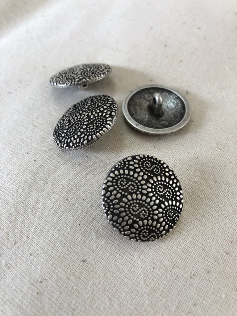 Ornate Embossed Metal Shank Button - Gunmetal - 24mm - The Eternal Maker - UK Fabric Shop