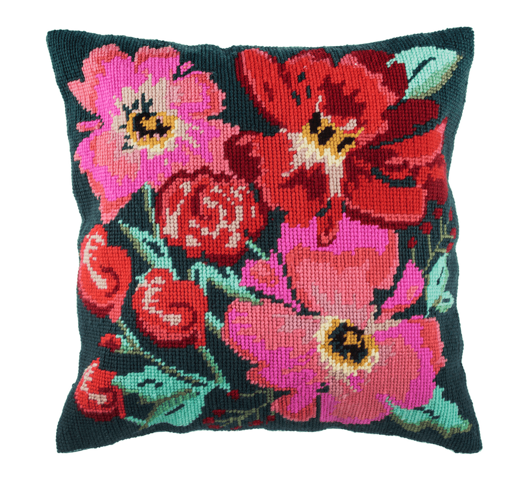Painted Floral Tapestry Cross Stitch Cushion Kit - The Eternal Maker - UK Fabric Shop