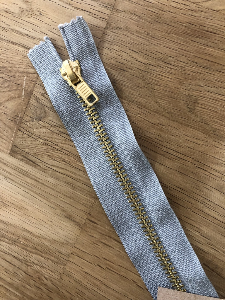 Pale Grey - Gold Metal Teeth Trouser Zipper - 15cm - The Eternal Maker - UK Fabric Shop