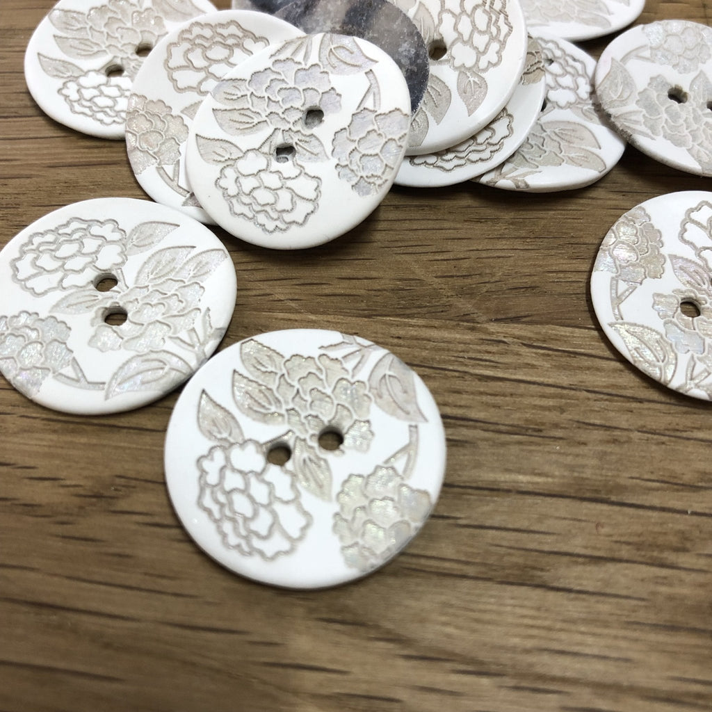Peony Silhouette - White - Shell Button - 19mm - The Eternal Maker - UK Fabric Shop