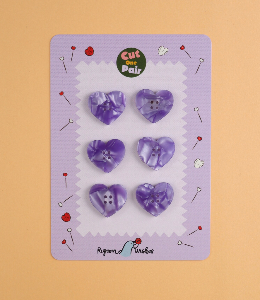 Pigeon Wishes Buttons Heart Buttons - 25mm - Cut One Pair & Pigeon Wishes