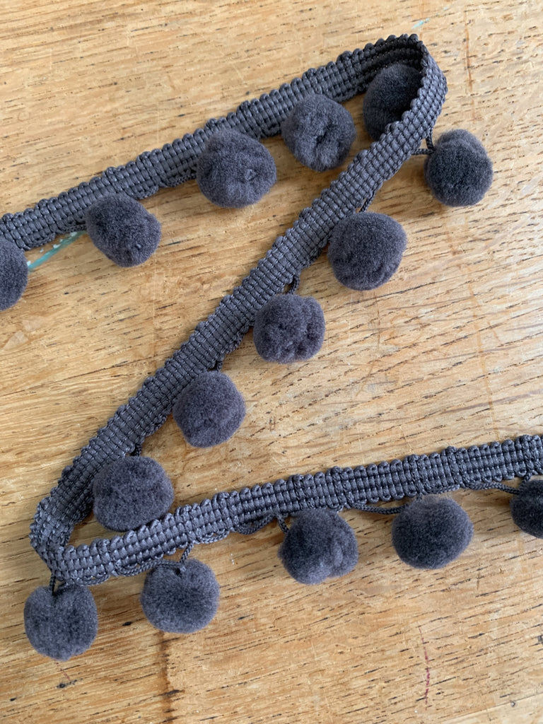 Pom Pom Trim - 25mm - Charcoal - by the HALF metre - The Eternal Maker - UK Fabric Shop