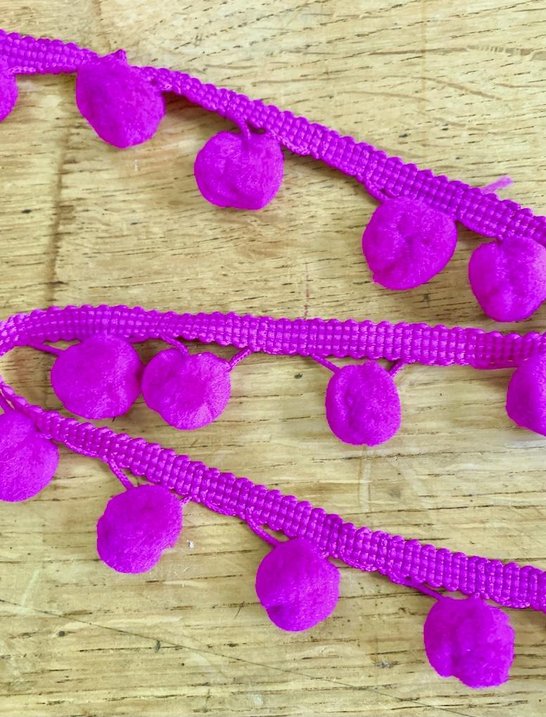 Pom Pom Trim - 25mm - Magenta - by the HALF metre - The Eternal Maker - UK Fabric Shop