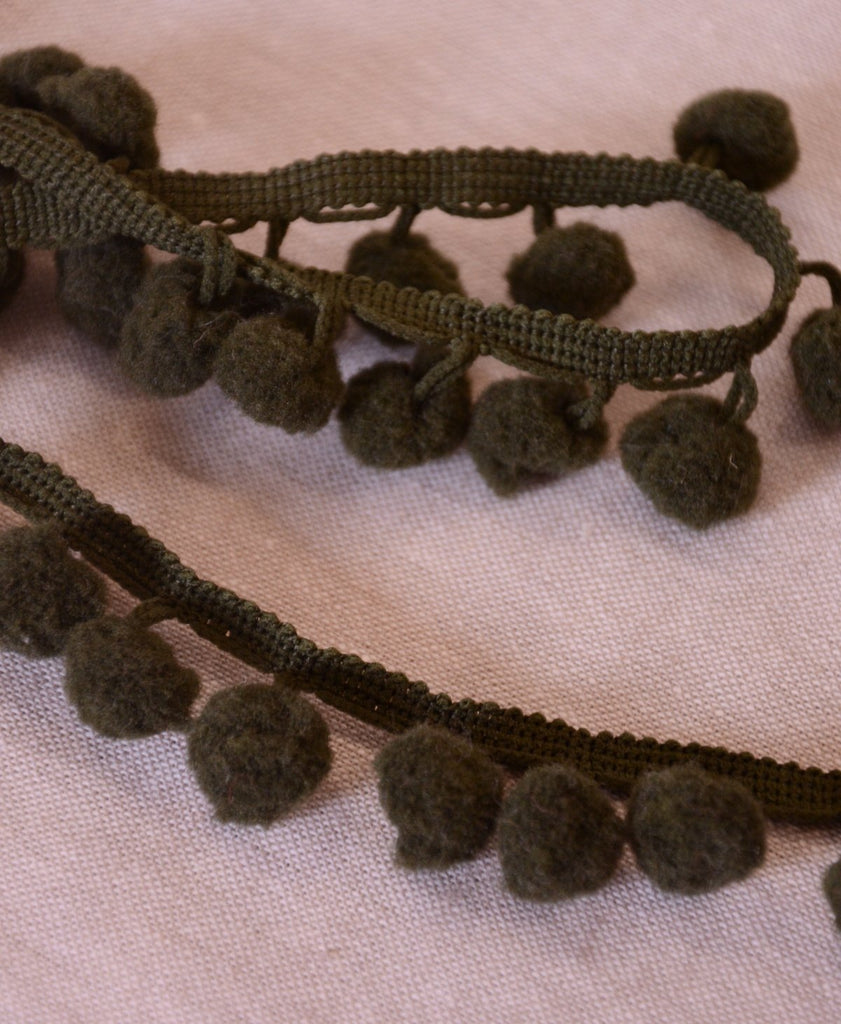 Pom Pom Trim - 25mm - Old Green - The Eternal Maker - UK Fabric Shop