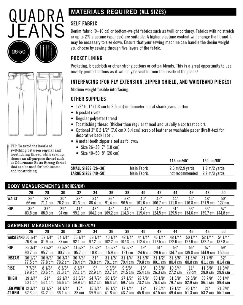 Quadra Jeans - Thread Theory Patterns - Digital Sewing Pattern - The Eternal Maker - UK Fabric Shop