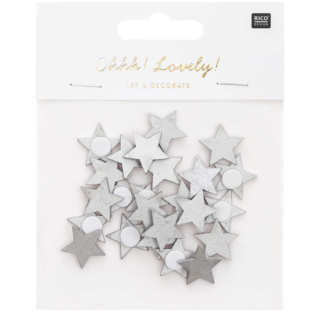 Rico Craft Supplies Wooden Stickers - Silver Stars - 24pcs