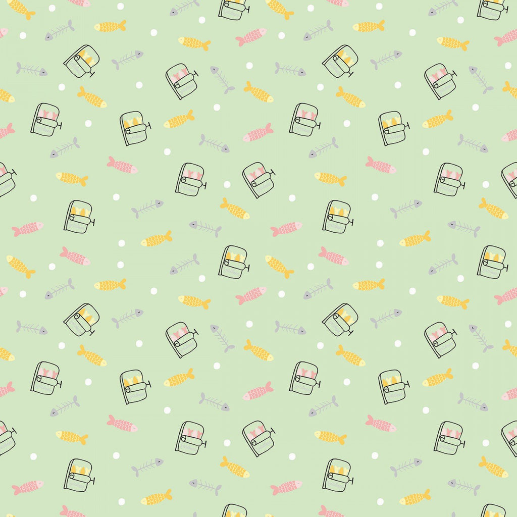 Riley Blake Fabric Tuna Fish in Green - Meow and Forever - Riley Blake Designs