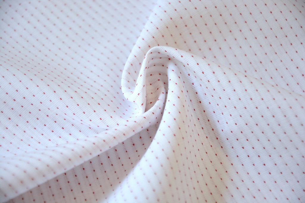 Robert Kaufman Fabric Stitched - White Red Pin Dot by Robert Kaufman