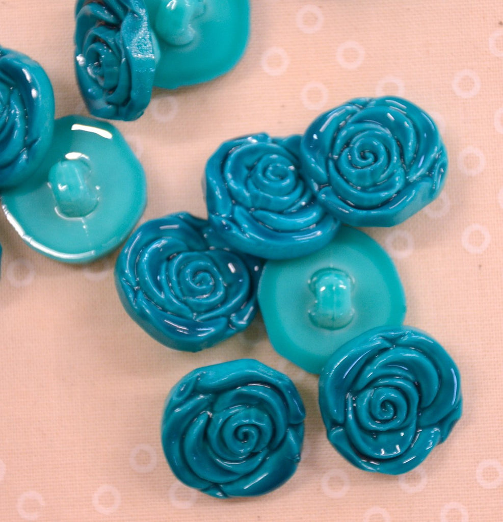 Rose Button - Turquoise - 19mm or 12mm - The Eternal Maker - UK Fabric Shop