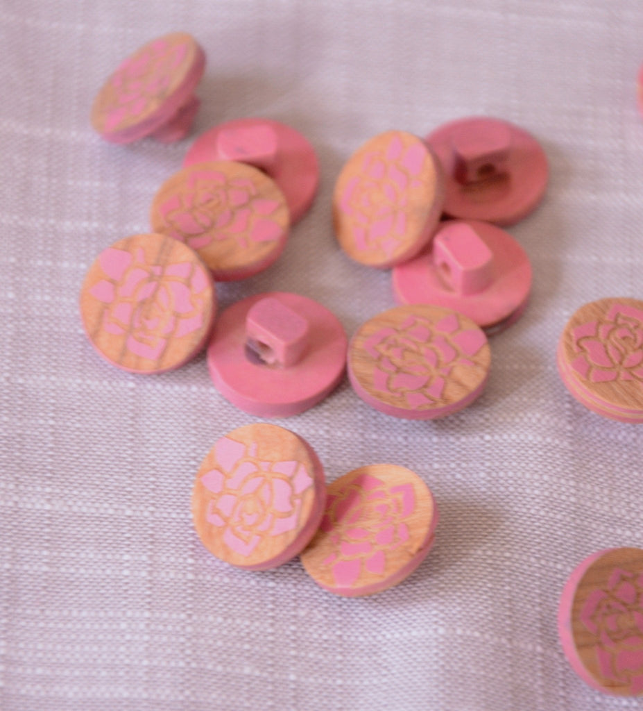Rose Shank Button - Pink - 15mm - The Eternal Maker - UK Fabric Shop