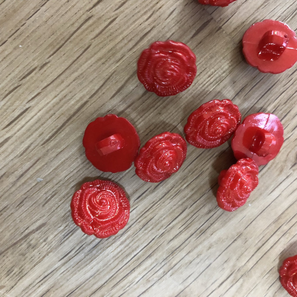Rose Shaped Shank Button - 15mm - Red - The Eternal Maker - UK Fabric Shop