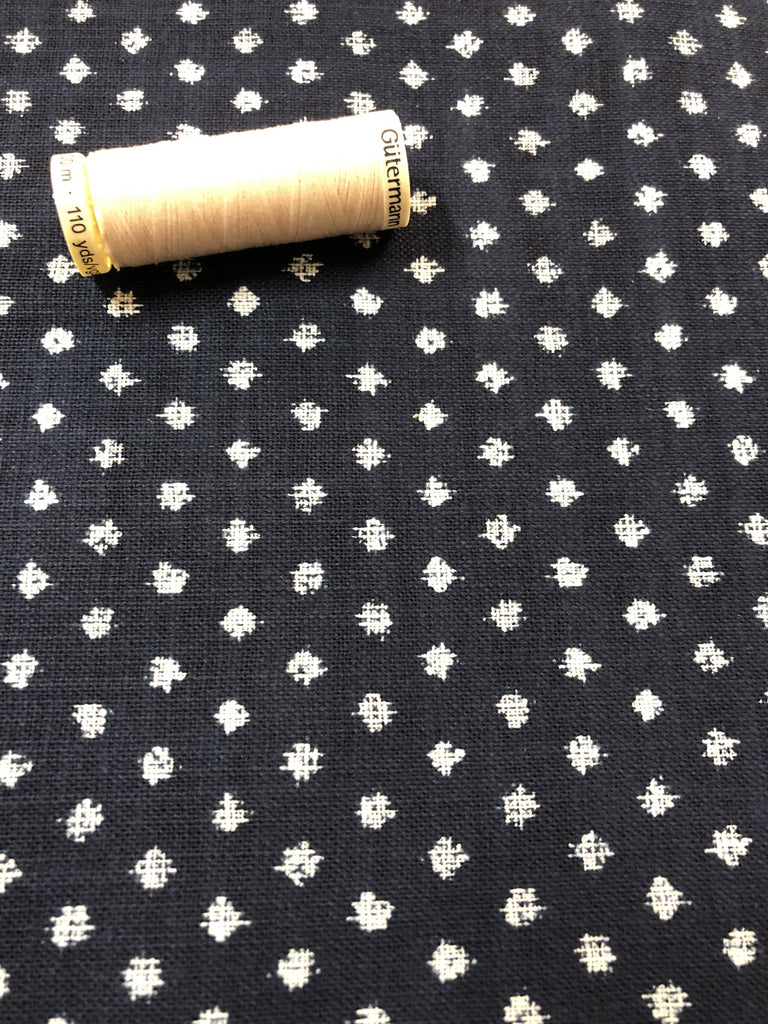 Sevenberry Fabric Spots - Linen Look Indigo - Sevenberry fabric from Japan