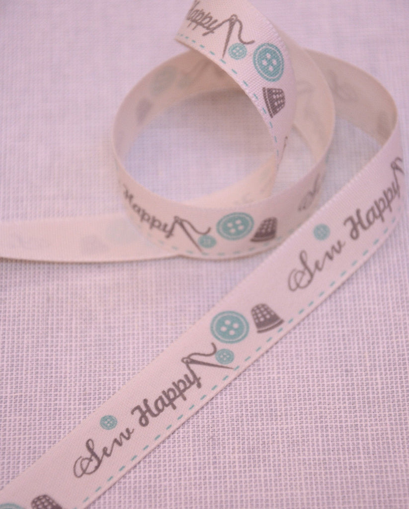 Sew Happy Ribbon - 15mm - Aqua - The Eternal Maker - UK Fabric Shop