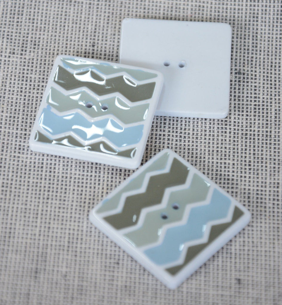 Shaded chevrons Square Button - 30mm - Blue/ Sea Green - The Eternal Maker - UK Fabric Shop