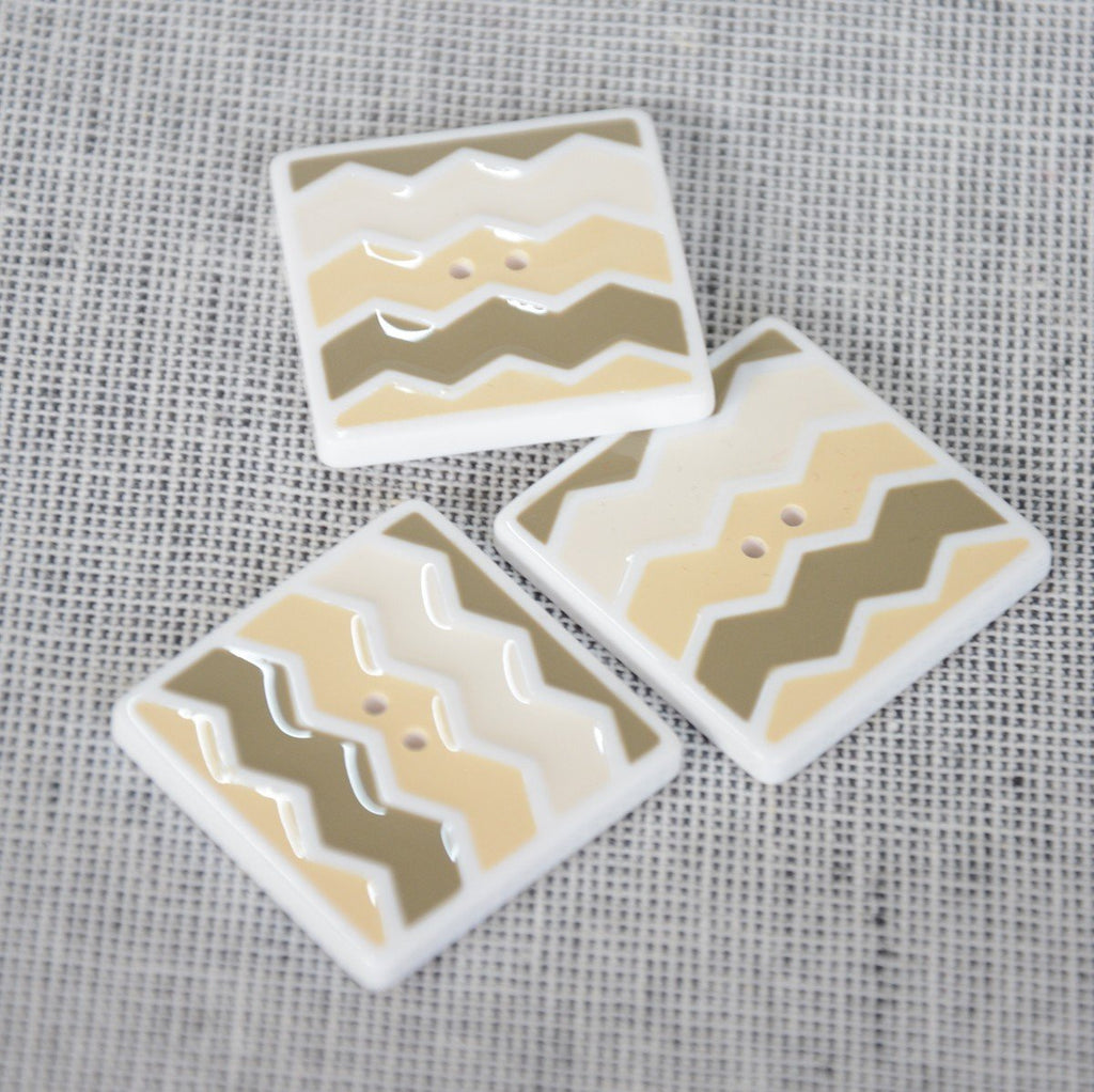 Shaded chevrons Square Button - 30mm - Cream/Taupe - The Eternal Maker - UK Fabric Shop