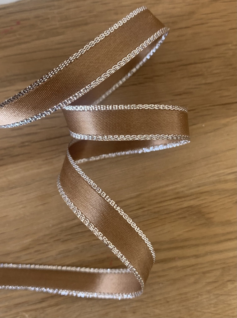 Silver Edged Satin Ribbon - Taupe - 9mm - The Eternal Maker - UK Fabric Shop
