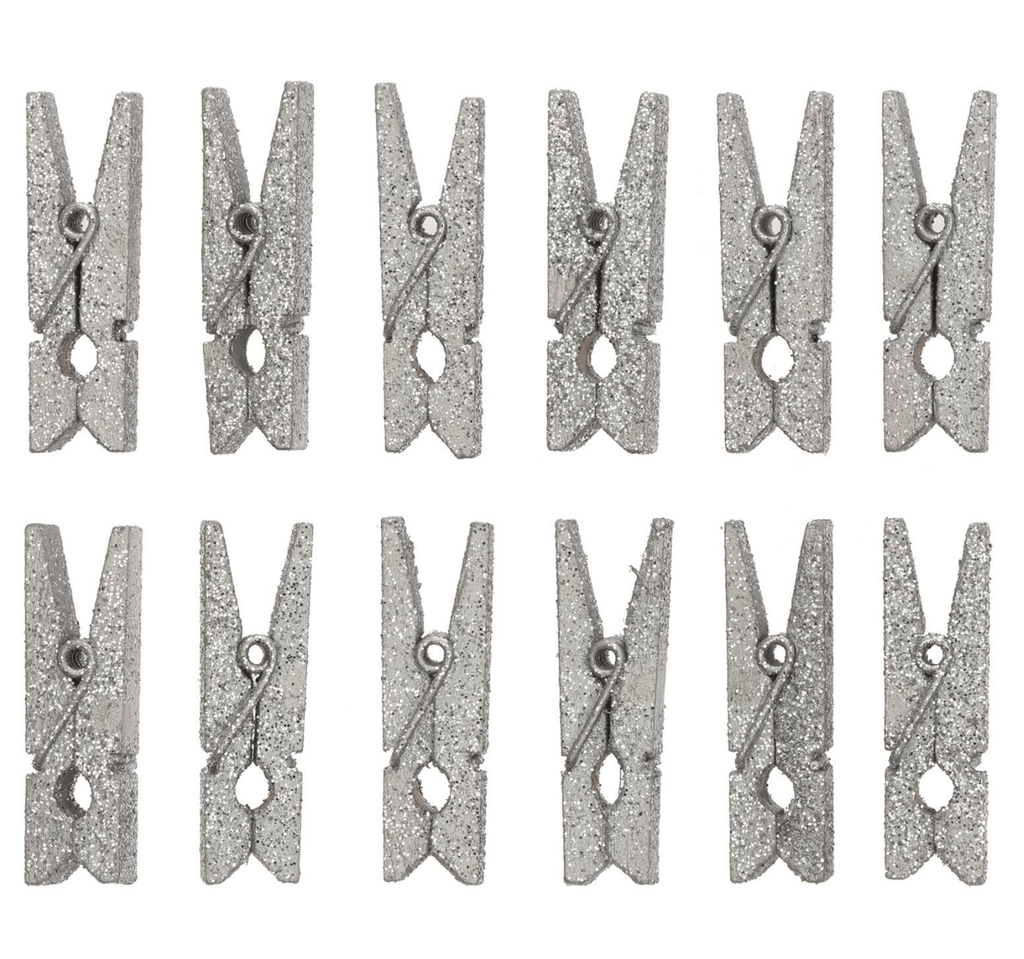 Silver Glitter 35mm Pegs - Pack of 12 - The Eternal Maker - UK Fabric Shop