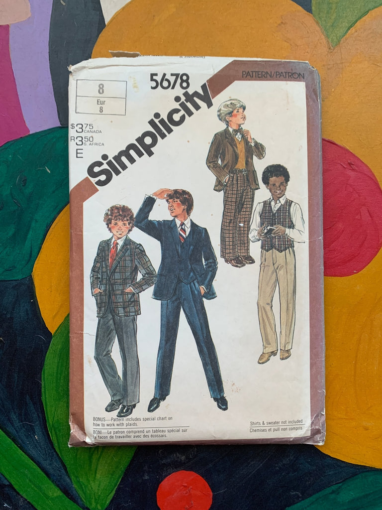 Simplicity - 5678 Boys Pants, Lined Jacket and Vest - Vintage Sewing Pattern (Size 8) - The Eternal Maker - UK Fabric Shop