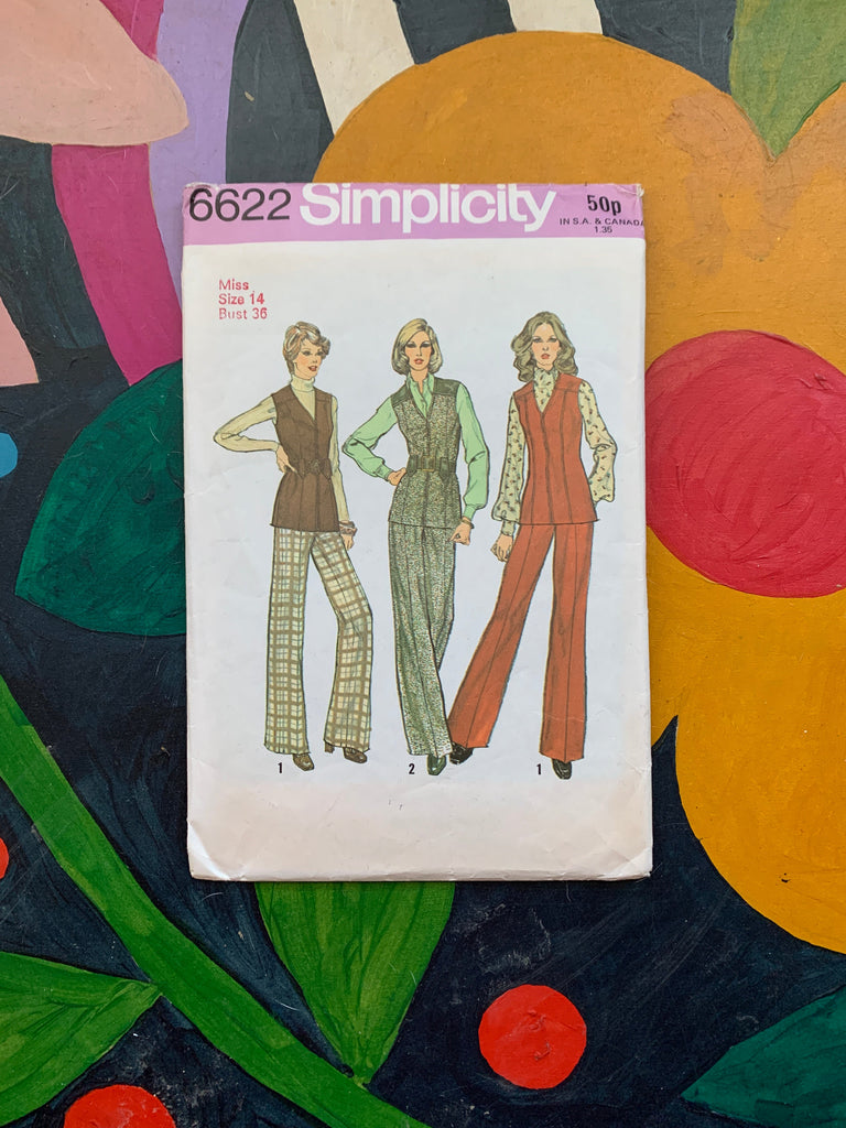Simplicity Vintage Dress Patterns Simplicity - 6622 Misses Vest and Pants - Vintage Sewing Pattern (Size 14 Bust 36")