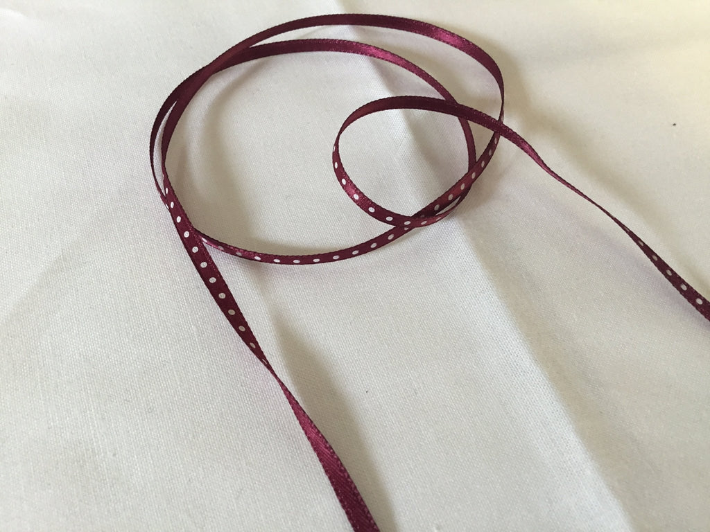 Skinny Spot Ribbon - 3mm - Burgundy - The Eternal Maker - UK Fabric Shop