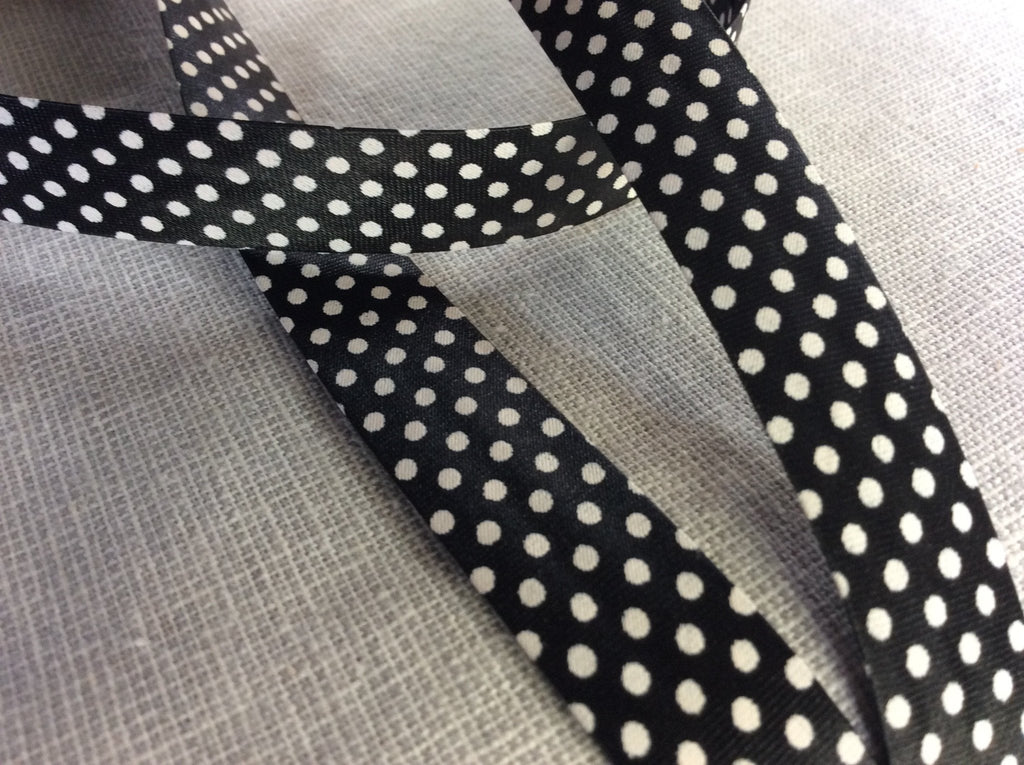 Spotty Satin Bias Binding - 16mm - Black - The Eternal Maker - UK Fabric Shop