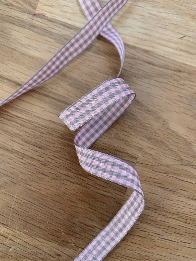 Stephanoise Ribbon and Trims Gingham Ribbon - 9mm - Pink/Grey