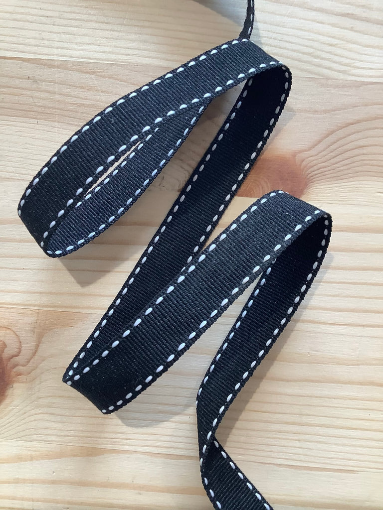 Stitch Edge Grosgrain Ribbon - 15mm - Black / White - The Eternal Maker - UK Fabric Shop