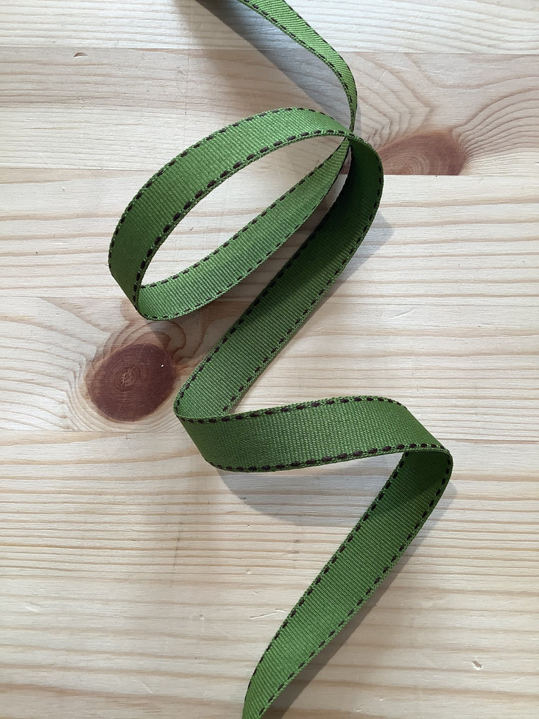 Stitch Edge Grosgrain Ribbon - 15mm - Olive / Brown - The Eternal Maker - UK Fabric Shop