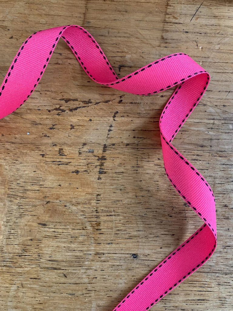 Stitch Edge Grosgrain Ribbon - 15mm - Pink / Black - The Eternal Maker - UK Fabric Shop