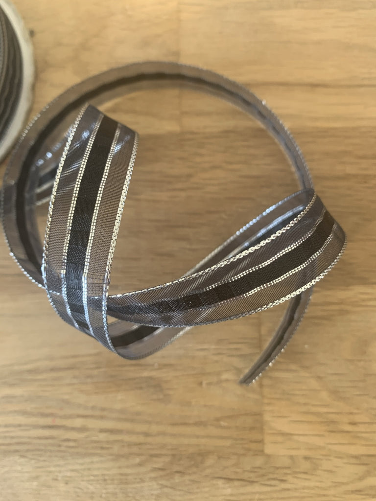 Stripe organza ribbon - Silver Black - 15mm - The Eternal Maker - UK Fabric Shop
