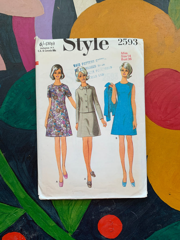 Style Vintage Dress Patterns Style - 2593 Misses and Womens Dress and Jacket  - Vintage Sewing Pattern (Size 14 - Bust 36"))