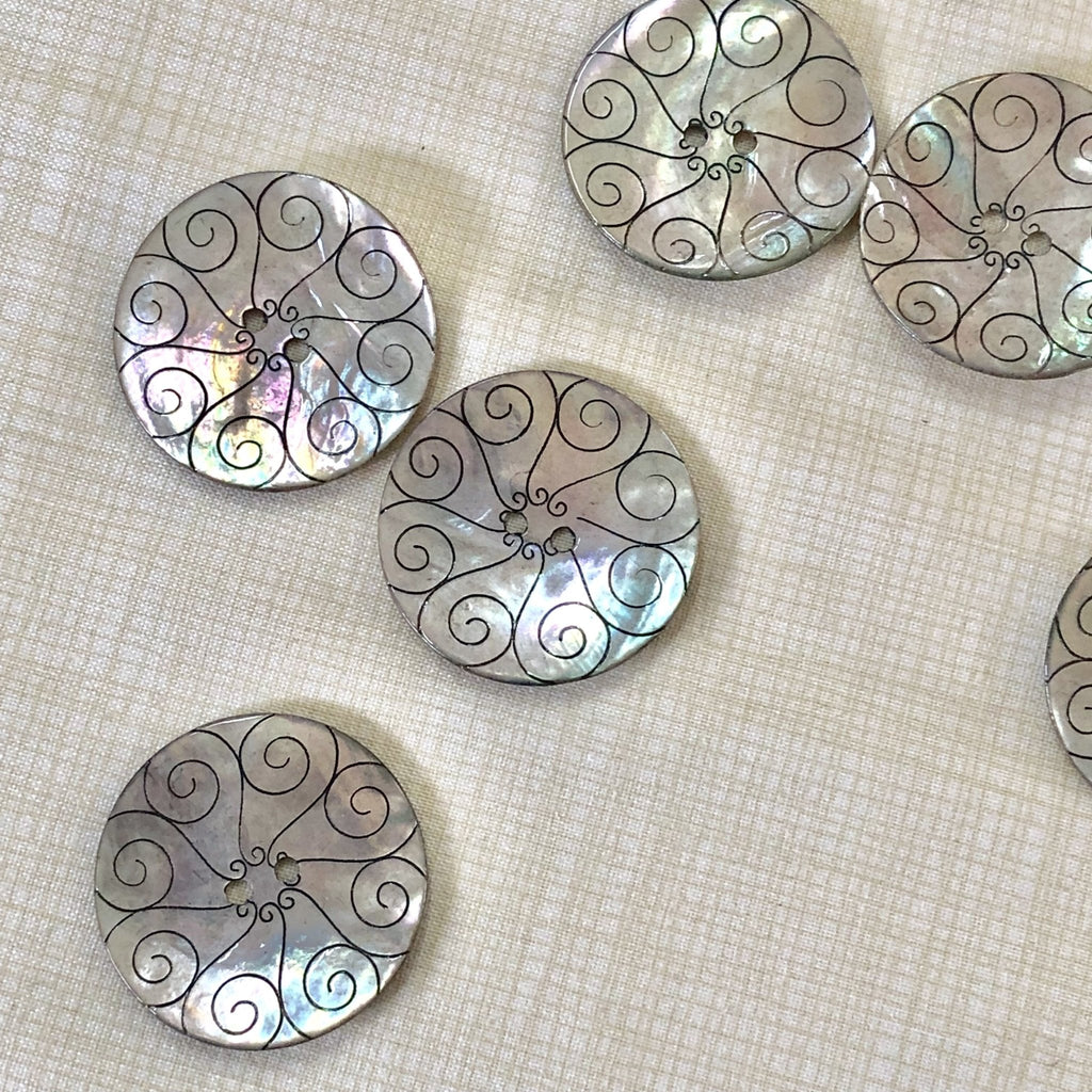 Swirls - Lasered Shell Button - 34mm - The Eternal Maker - UK Fabric Shop
