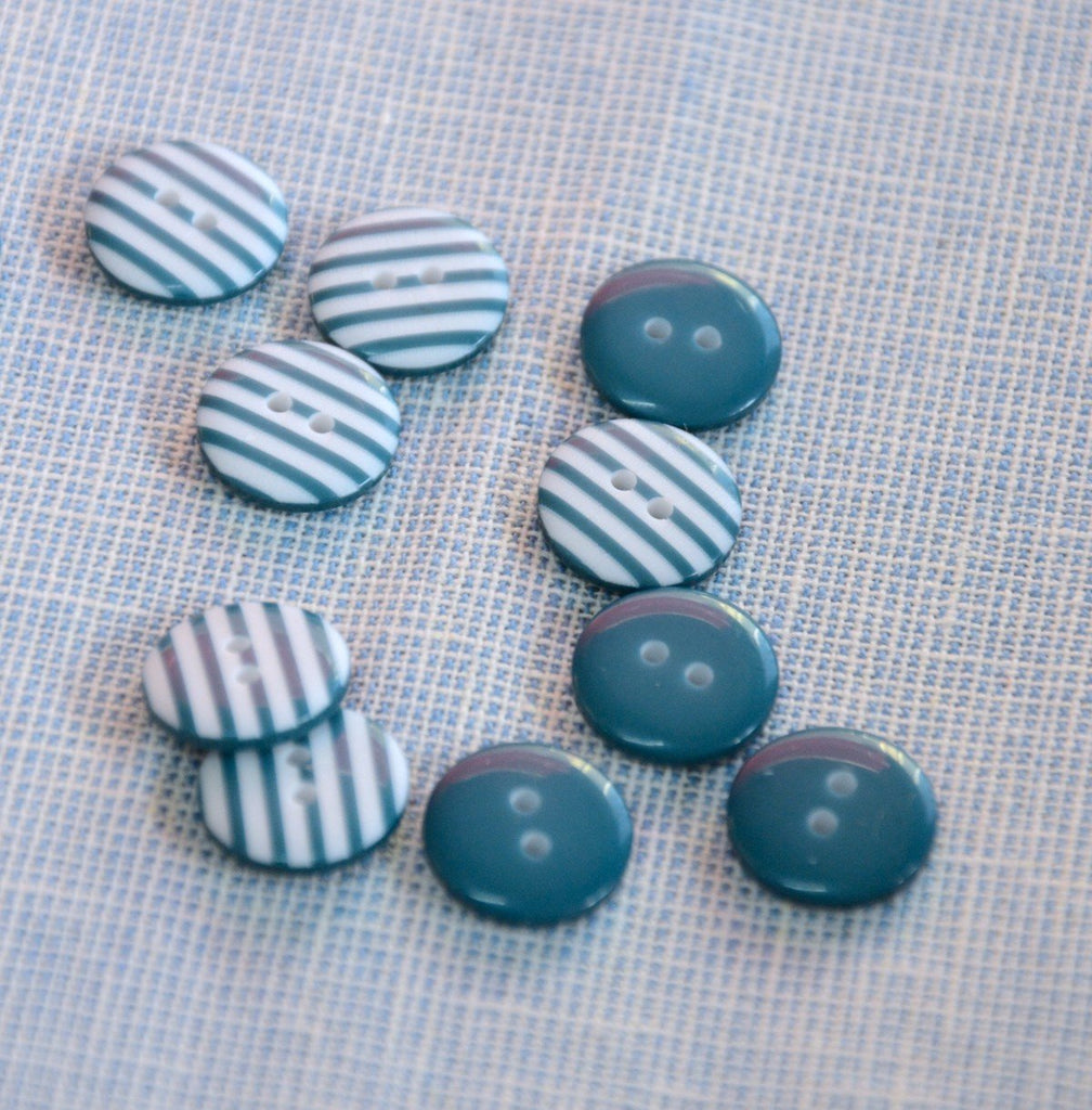 Teal Stripy Button - 13mm - The Eternal Maker - UK Fabric Shop