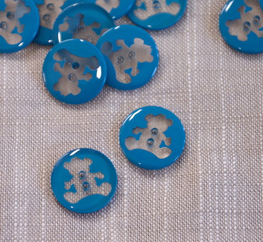 Teddybear Button - 15mm - Blue - The Eternal Maker - UK Fabric Shop